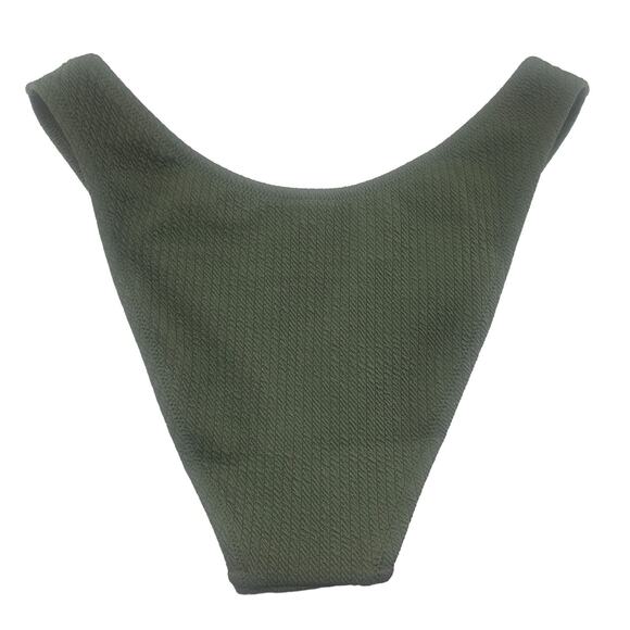 J Crew Textured Cheeky Bikini Bottom Army Green Curved Waist Size Med BC050 New - Picture 2 of 5